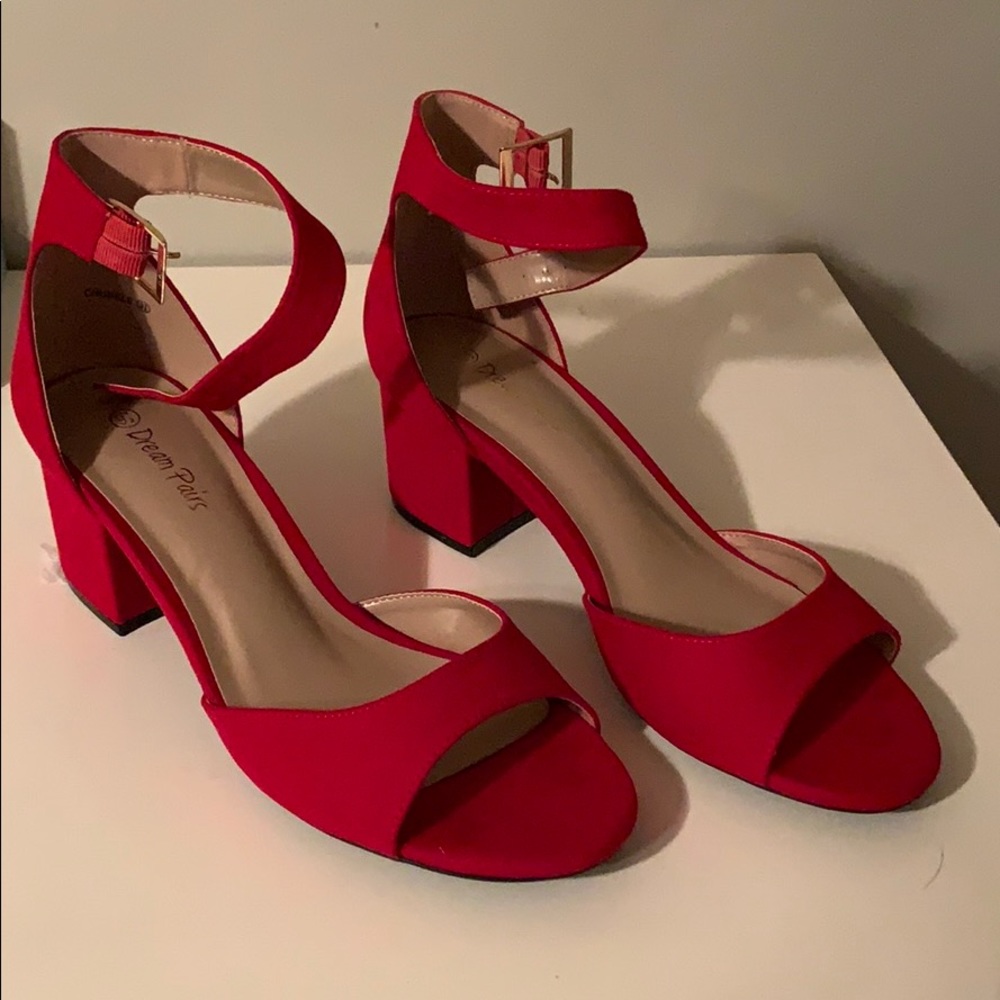 Red open toe heel shoes